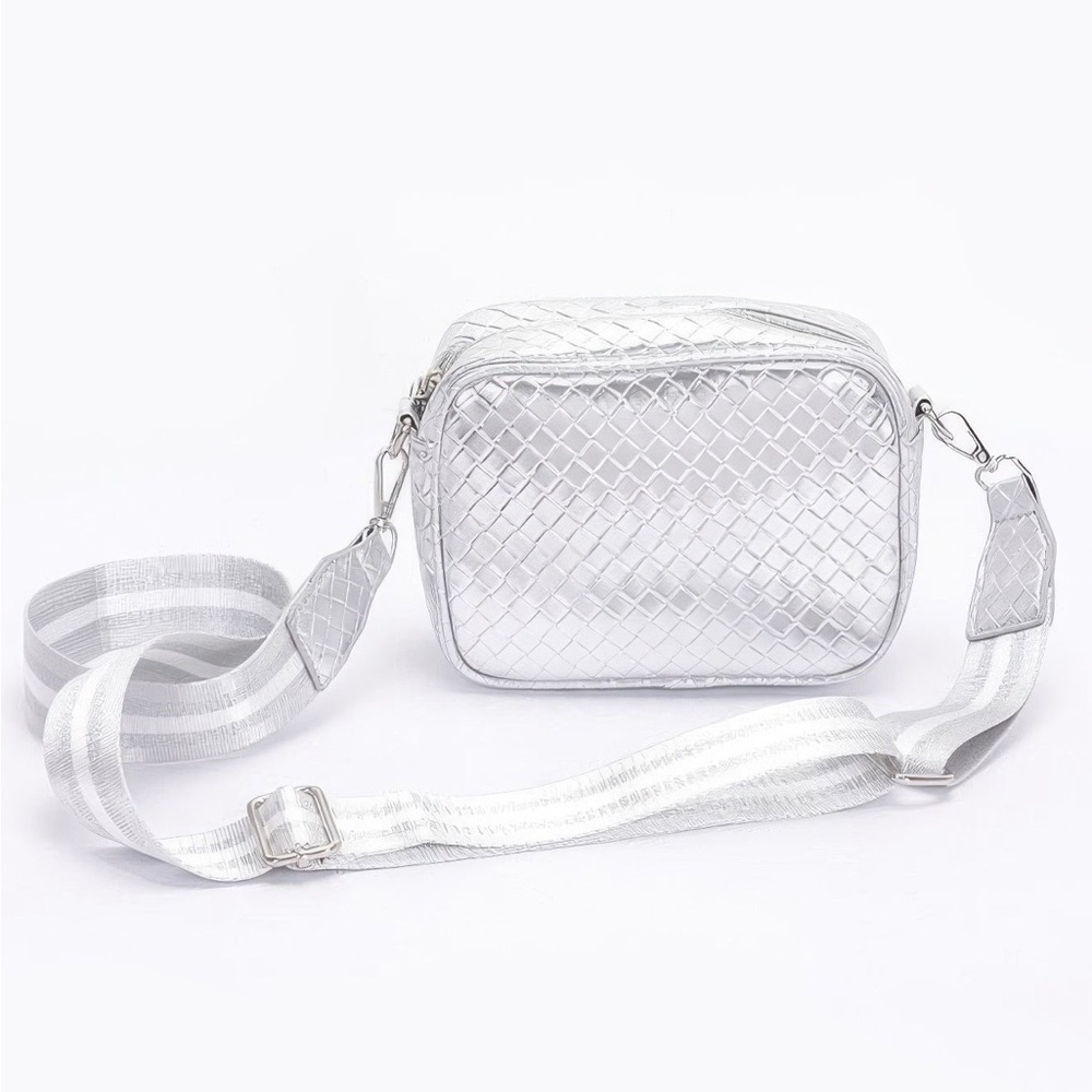 Metallic Embossed Faux Leather Camera Bag W/strap